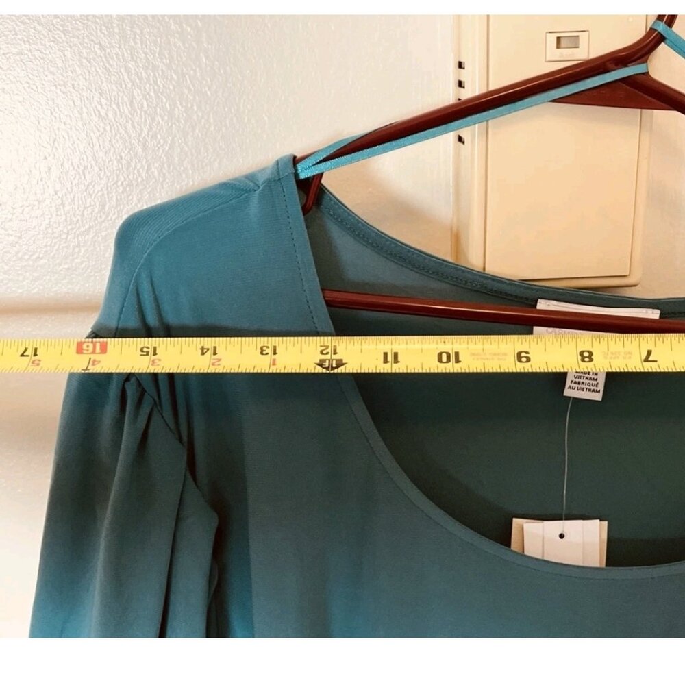 Carmen Marc Valvo Teal Balloon Sleeve Blouse Plus 3X NWT - Picture 6 of 11